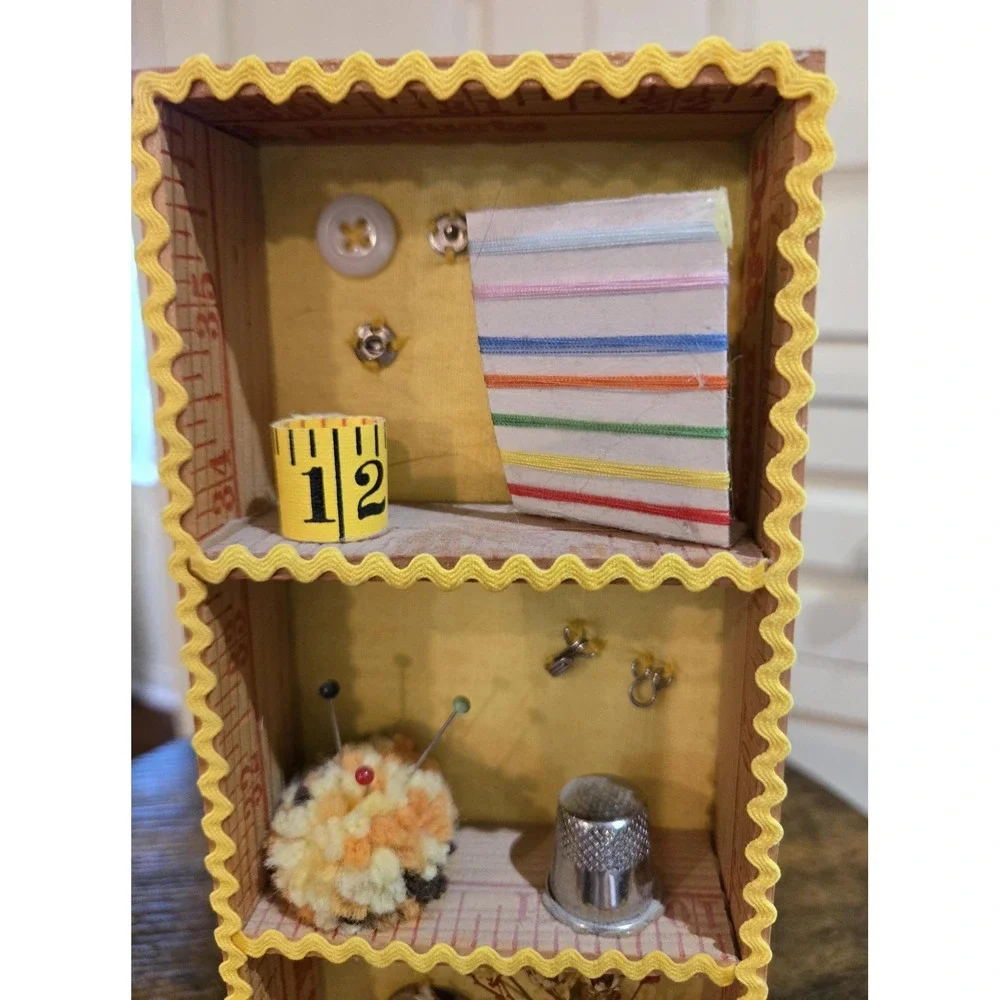 Sewing Room Decor - sewing notions in mini‎ ruler-edged diorama display